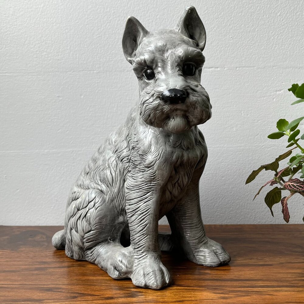 Vintage Schnauzer Dog Ceramic Figurine Grey 11”
